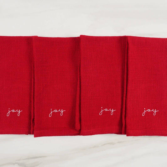 Holiday Red Embroidered Set Of 4 Napkins